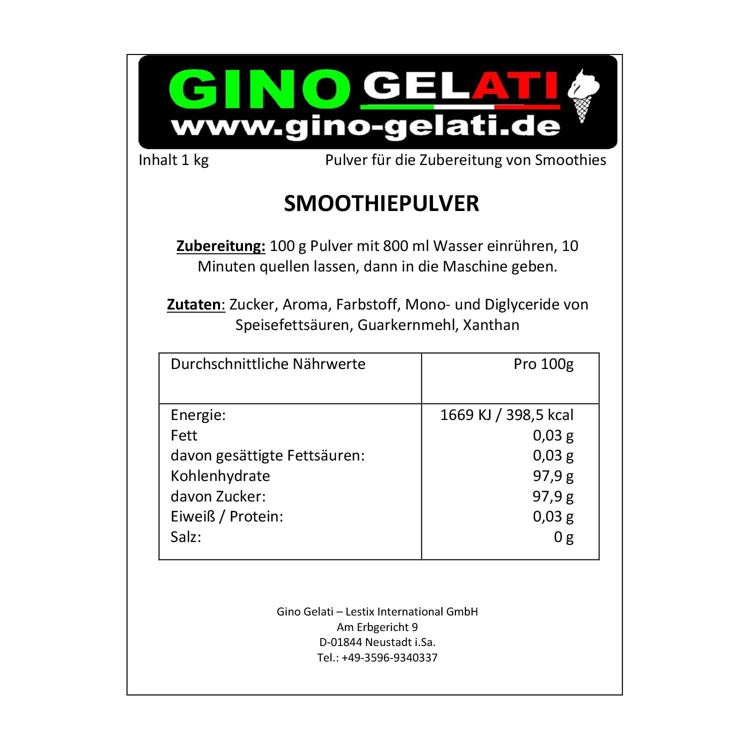 Gino Gelati Kaugummi Smoothie Pulver verschiedene Varianten und Größen verfügbar, schnelle und einfache Zubereitung, Mischverhältnis 1 : 8, Made in Germany, Vegan (1 Kg, Rosa)