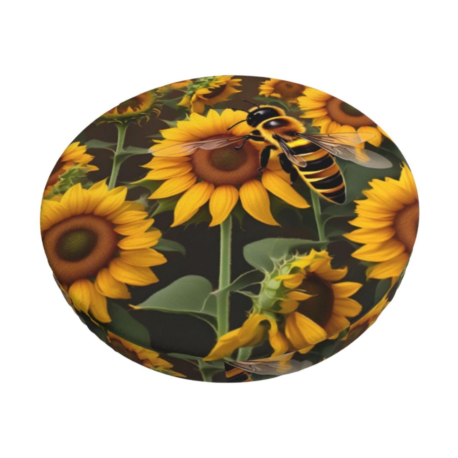 GUCHENP Bee & Sunflowers Print Round Bar Chair Cushion Cover,Washable Chair Protector For Indoor Home Furniture Decor