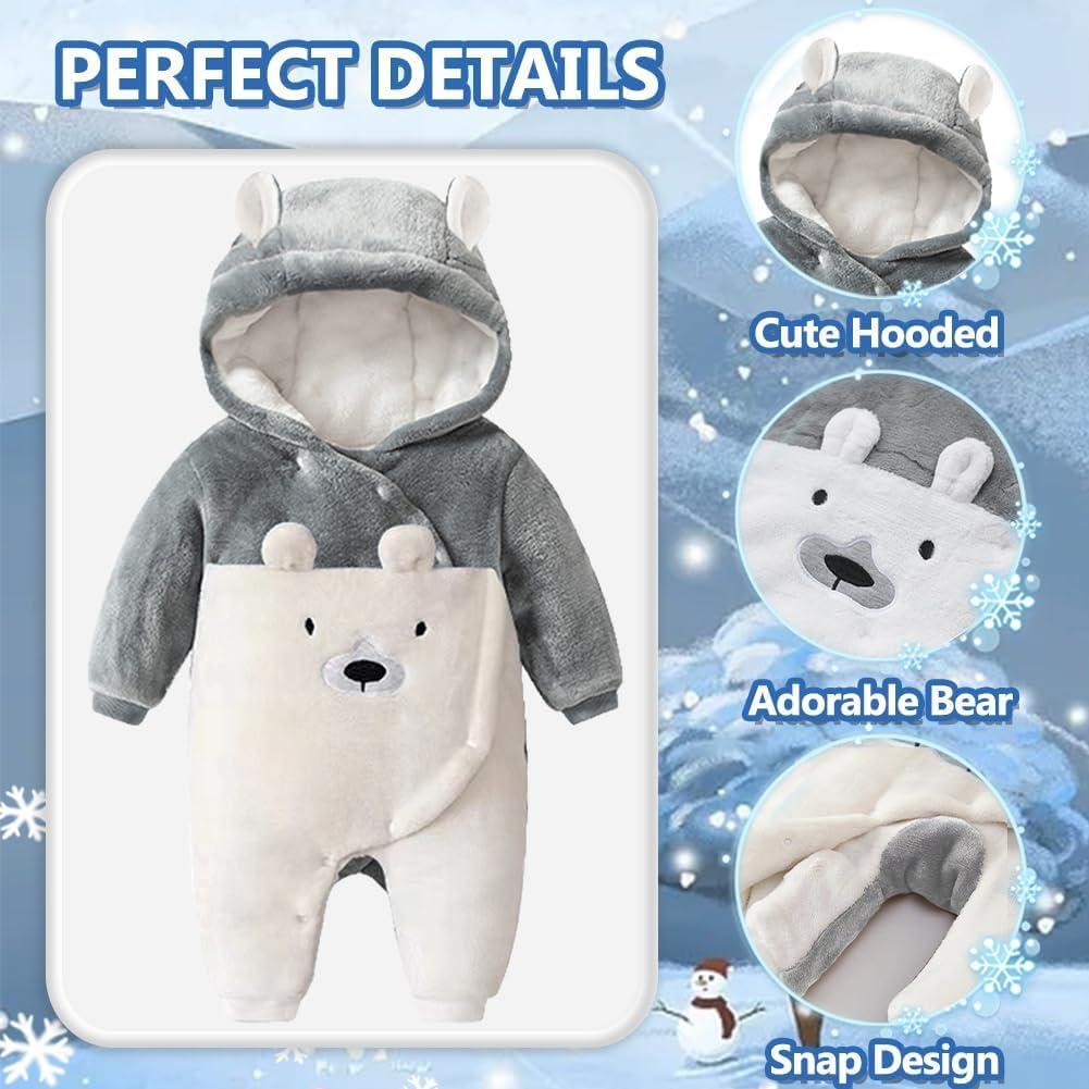 Bambino Inverno Snowsuit Orso Pagliaccetto Caldo con Cappuccio Tuta Onesie Neonato Cappotto Outwear per Ragazzo Ragazza