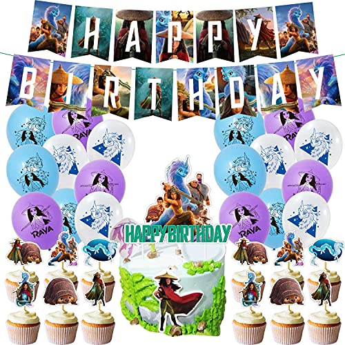Disney Raya and The Last Dragon Birthday Party Supplies and Decorations for Boys Girls Includes Cupcake Toppers Balloons Banner Cake Topper for Kids