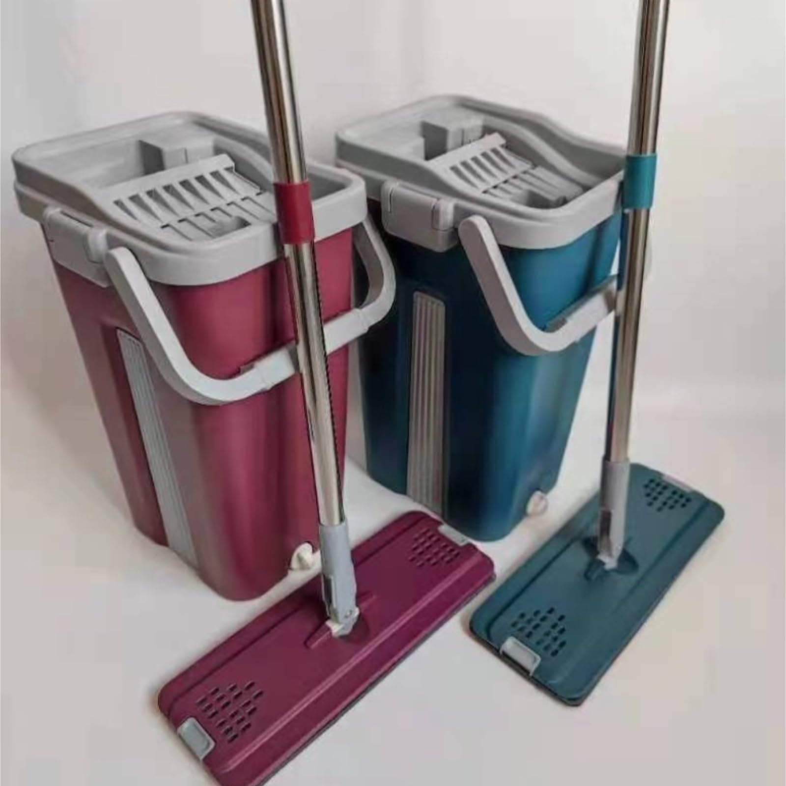 Fregona Sistema De Limpieza Pisos con Mopa Y Almohadillas Aluminio Lavables, Limpiador Cocina El Hogar, para Madera Limpieza Suelo(Dark Red)