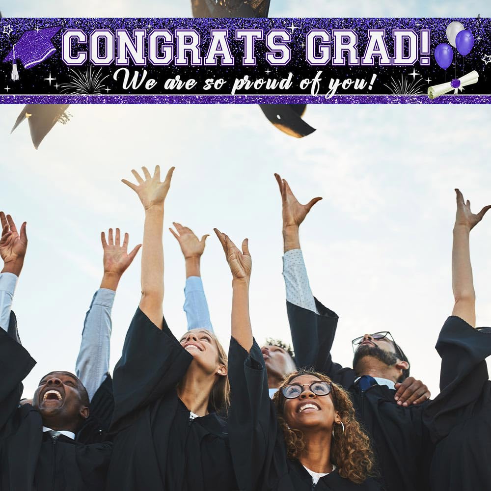 Ticuenicoa Graduation Yard Sign - Class Of 2025 Banner With Glitter Blue & Black, Large Congrats Grad Backdrop For Indoor/Outdoor Party