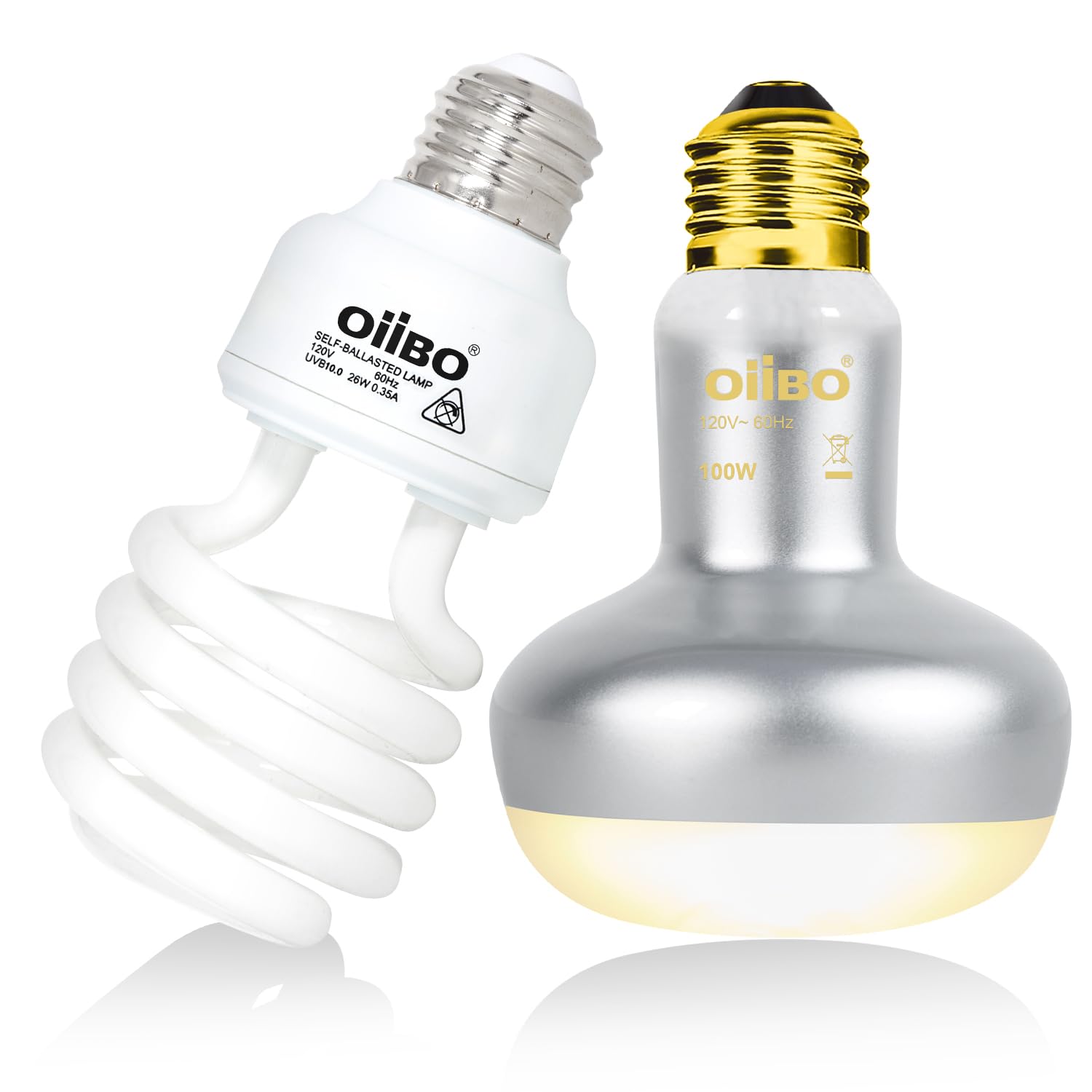 Oiibo 100W Reptile Heat Lamp Blub and 26W 10.0 UVB Reptile Light Combo Pack, Basking Spot Light UVA Heat Lamp Bulb and 26W Energy Saving UVB UVA Light for Reptiles Bearded Dragon,Turtles,Lizard