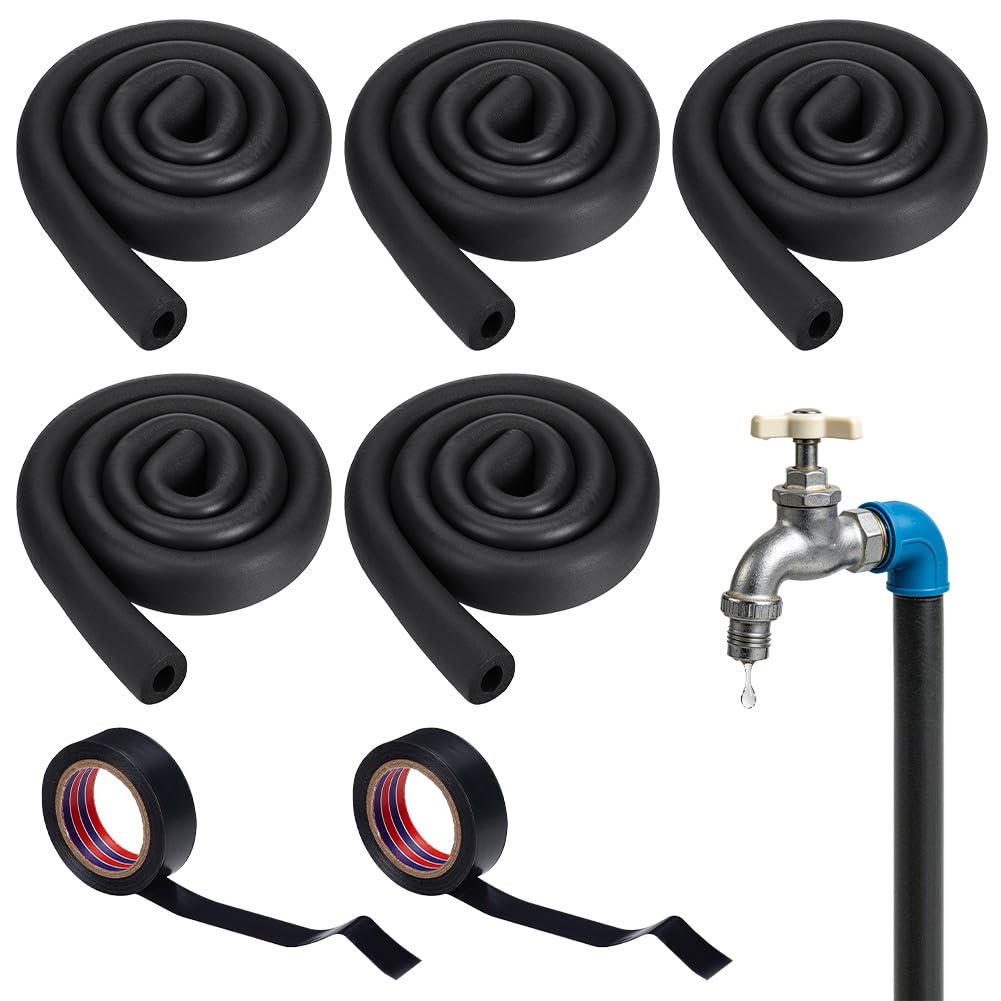 NBEADS 5 Tubi Schiuma Isolante Per Tubazioni, Coperture Per Tubi Dell'Acqua 180x5,2 Cm Con 2 Rotoli Nastro Adesivo PVC, Tubo Schiuma Premontato Per Evitare Il Congelamento Dei Tubi Esterni In Inverno