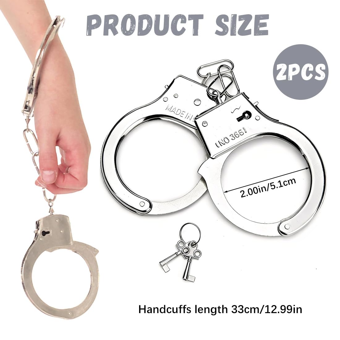 2 Pezzi Manette Giocattolo Bambini Con Chiave, Accessori per Costumi da Polizia, Manette Della Polizia Giocattolo per Bambini, Regalo per Giochi Di Ruolo Sicuri