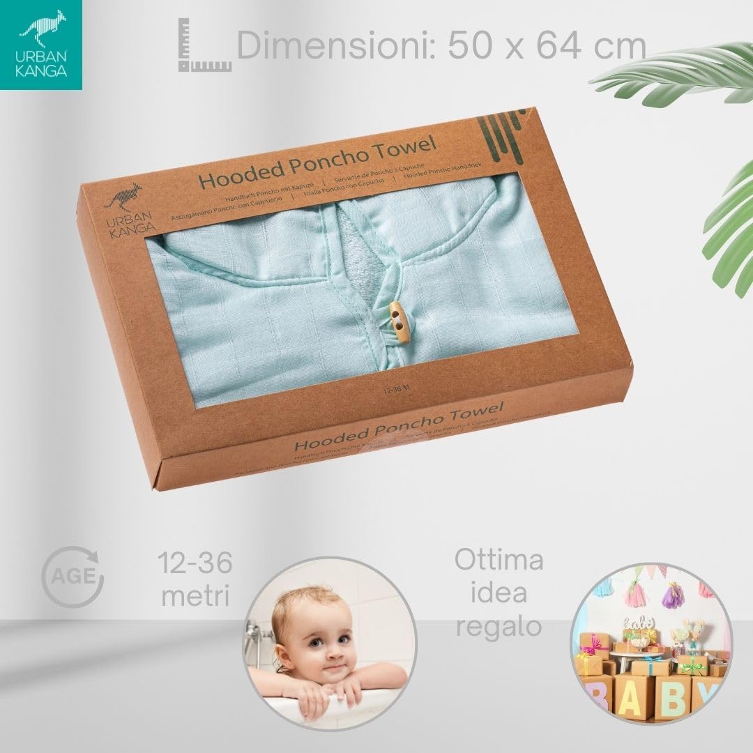 Urban Kanga Poncho da Bagno Asciugamano con Cappuccio per Bambini (Menta)
