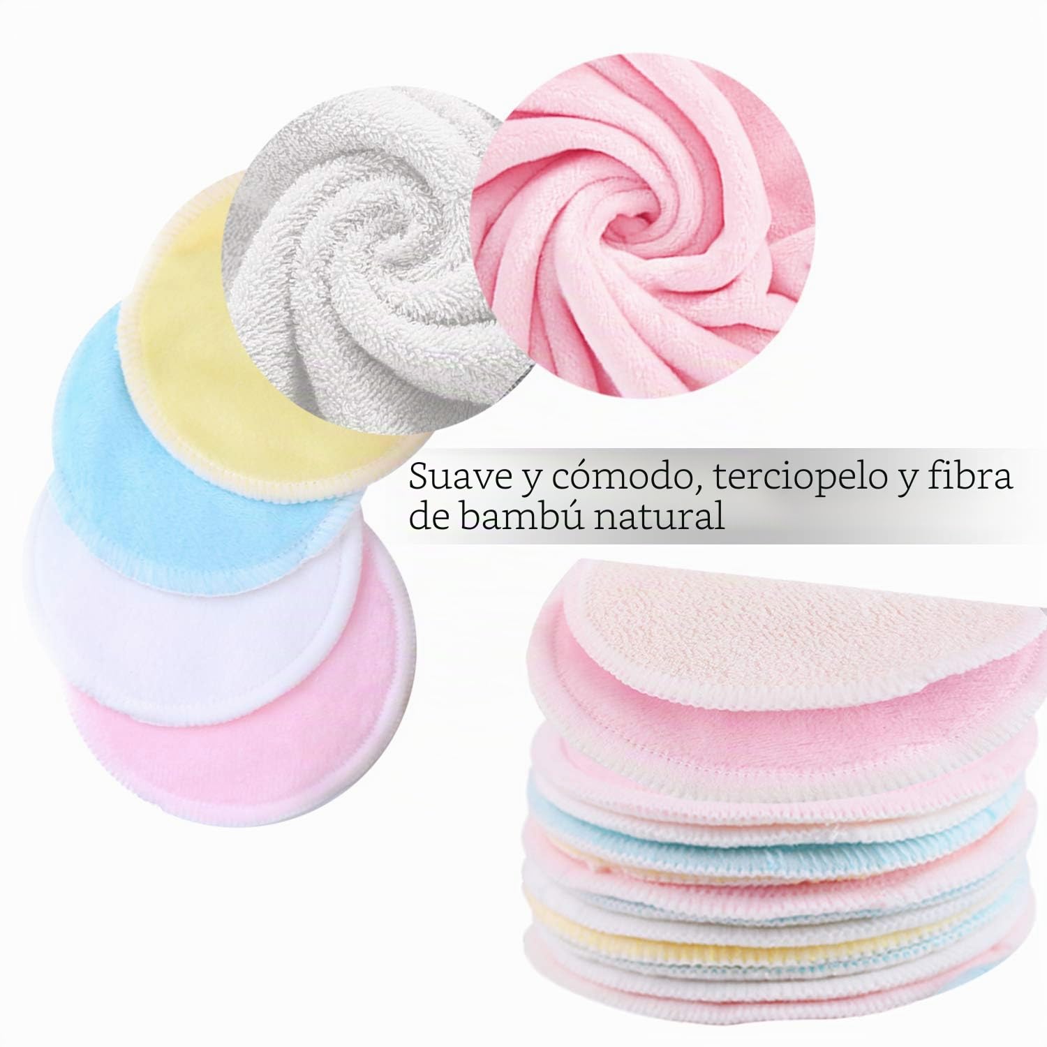 Almohadillas desmaquillantes de fibra de bambú】Discos de algodón desmaquillante lavable】 16 unidades + 2 bolsas de lavado】Material de fibra de bambú suave 丨Lavable y