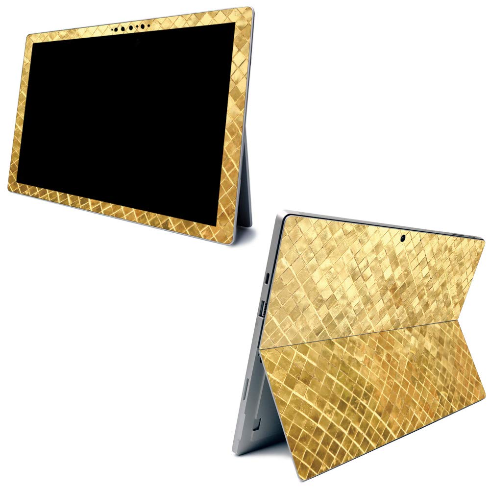 MightySkins Carbon Fiber Skin for Microsoft Surface Pro 7 - Gold Tiles | Textured Carbon Fiber Finish | Easy to Apply, Remove, and Change Styles | Made in The USA