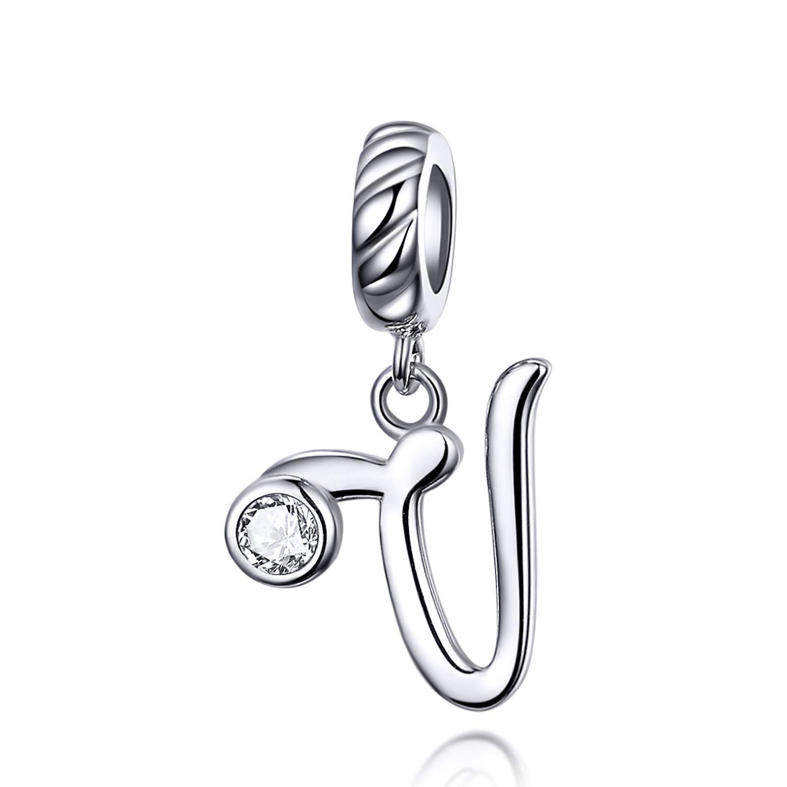 LaMenars Charms Buchstaben Dangle 925 Sterling Silver A-Z Initial Alphabet Anhänger mit Zirkonia passt Europa Charm Armband Halskette, Geschenke für Frauen