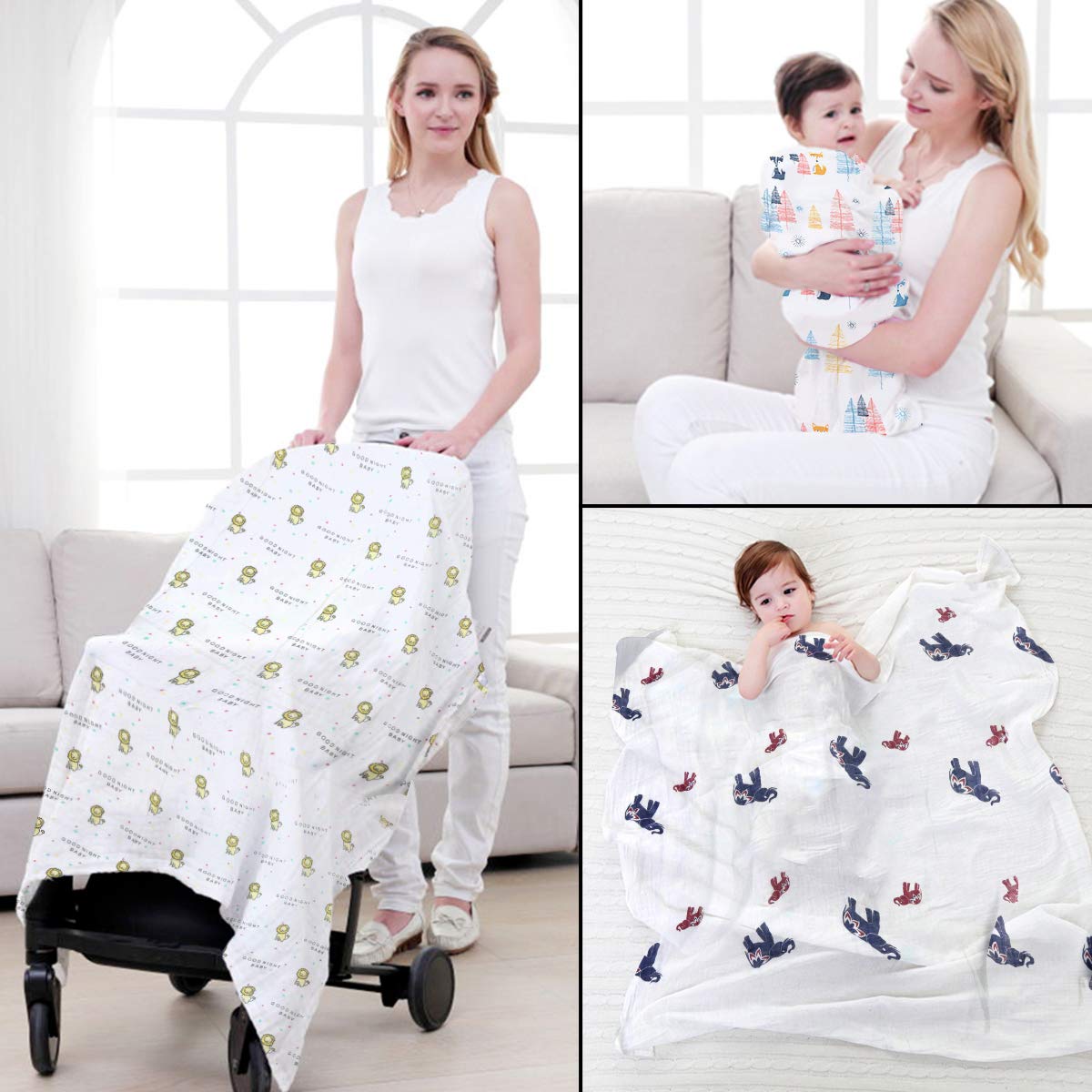 4 pz/Lotto Mussola Bambino Swaddle Coperte Neonato Ricezione Coperte Avvolgere per Ragazzi Ragazze 47 x 47 Pollici (#B)