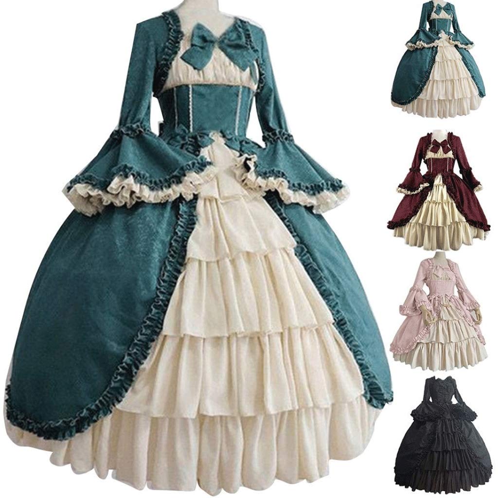 Dress Women Vestido de Mujer Retro for Disfraces Elegantes Vestido Medieval Vestido de Cuello Cuadrado Tasas de Cintura Bowknot Vestido Medieval 1pc Dresses for Women (Color : Rot, Tamaño : M)