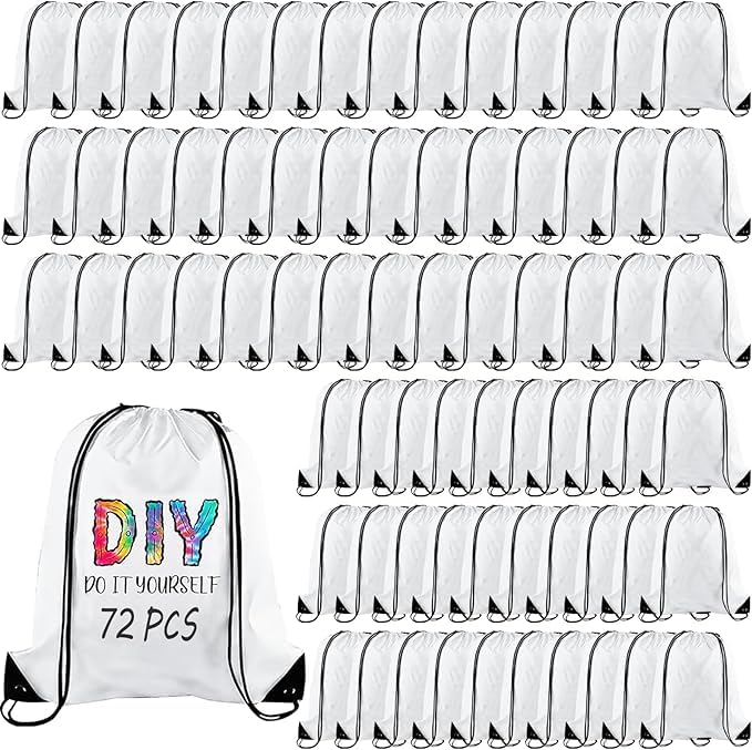 TESIN 72 Pcs Drawstring Backpack Bulk, Blank Sublimation Drawstring Bags Reusable Cinch Bags Gym Bag String Bag Sackpack for Sport DIY Craft Operation Christmas, White