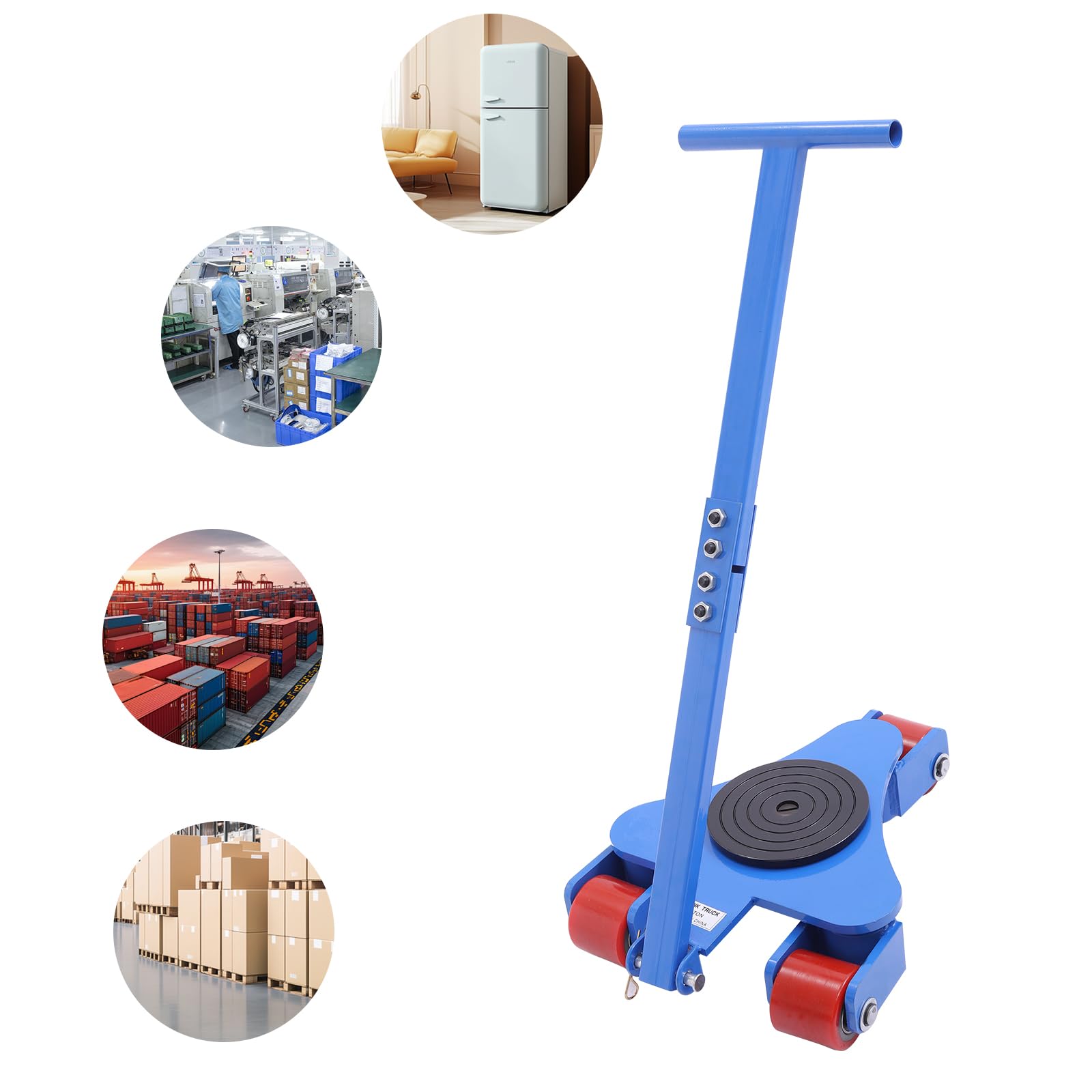 Machinery Skate Dolly, 4409 LBS/2T Industrial Mover with Handle, Carbon Steel, 3 Swivel Roller, Non-Slip Cap for Warehouse, Workshop?Blue?