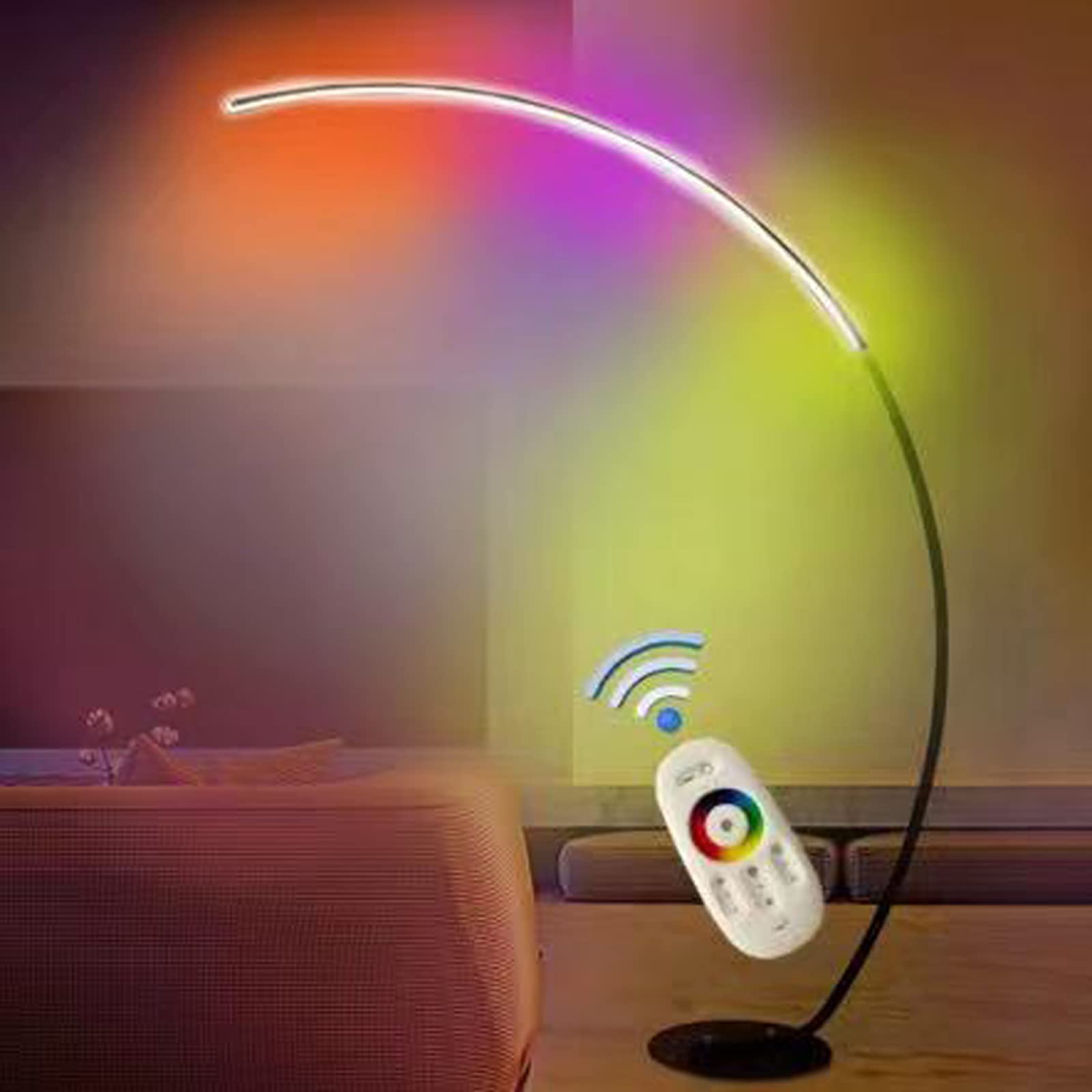 HKLY Arc LED Floor Lamp Black, RGB Dimmable Floor Light with Remote Control Reading Standing Lamp Modern Aluminum Curved Floor Light for Living Room Bedroom 25W,RGB
