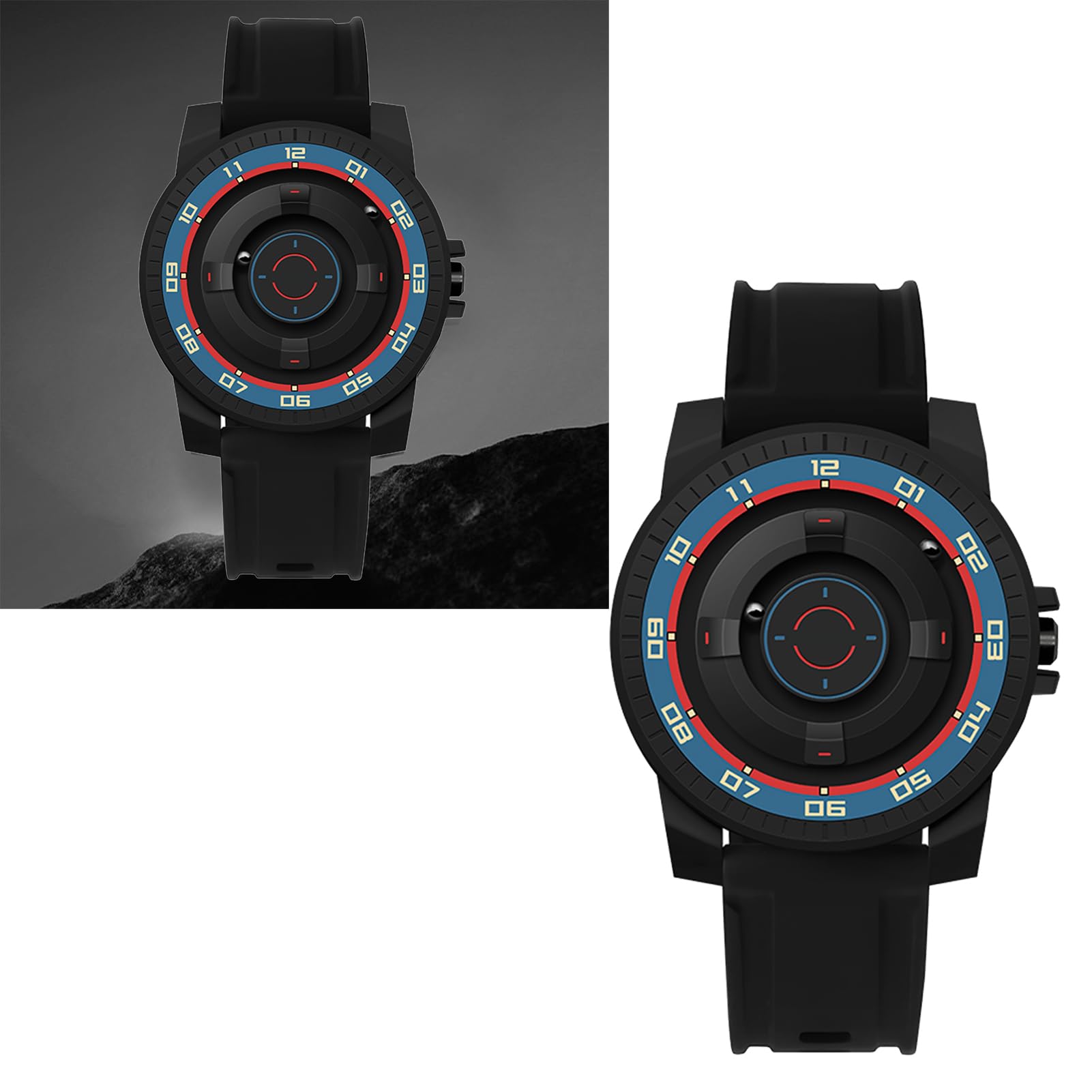 Pilipane Orologio in sospensione magnetica innovativa orologio da polso in quarzo impermeabile fresco per coppie design unisex con guscio nero con shell forte e display a specchio 41mm