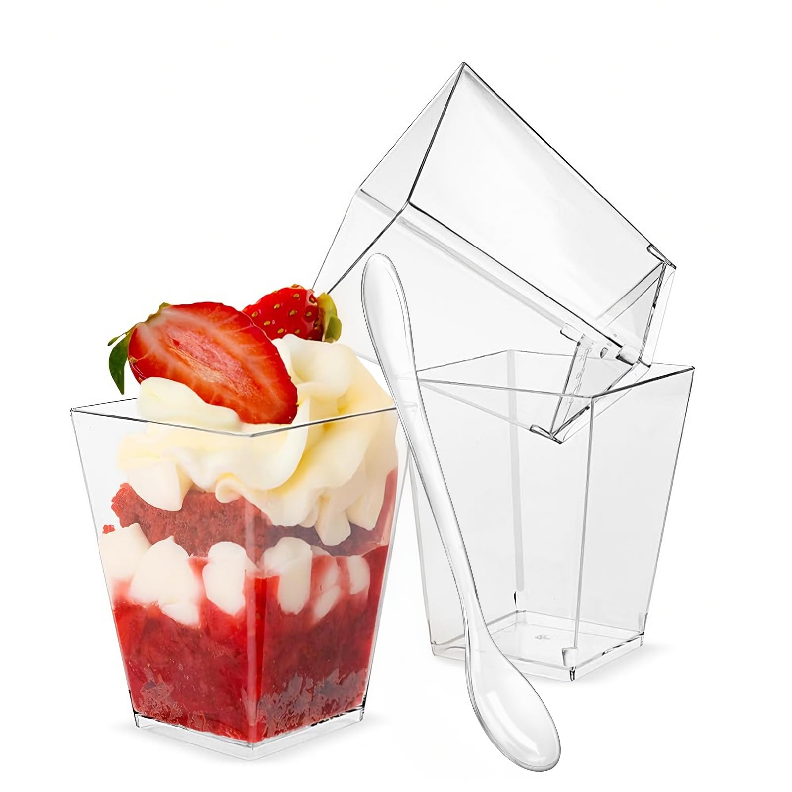 LIOUCBD 50 Pack Clear Plastic 7 Oz Dessert Cups With Lids And Spoons, Round Mini Parfait And Appetizer Cups For Party Pudding, Fruit, Ice Cream, Mousse - View #14