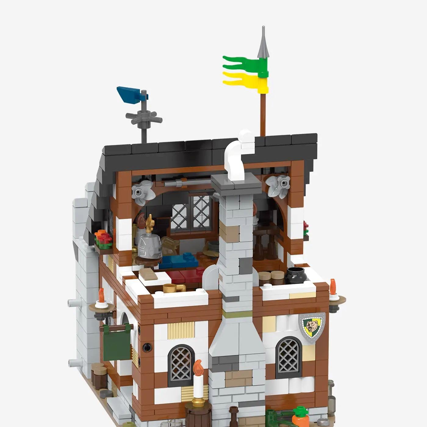 BlueBrixx Burg Bärenfels Gasthaus, 1001 Klemmbausteine, Wirtshaus, Taverne | Schankraum mit Zapfanlage, Vorratsregale, abnehmbares Dach, Fachwerkfassade, Handkarren, 150 x 185 x 224 mm, 109643
