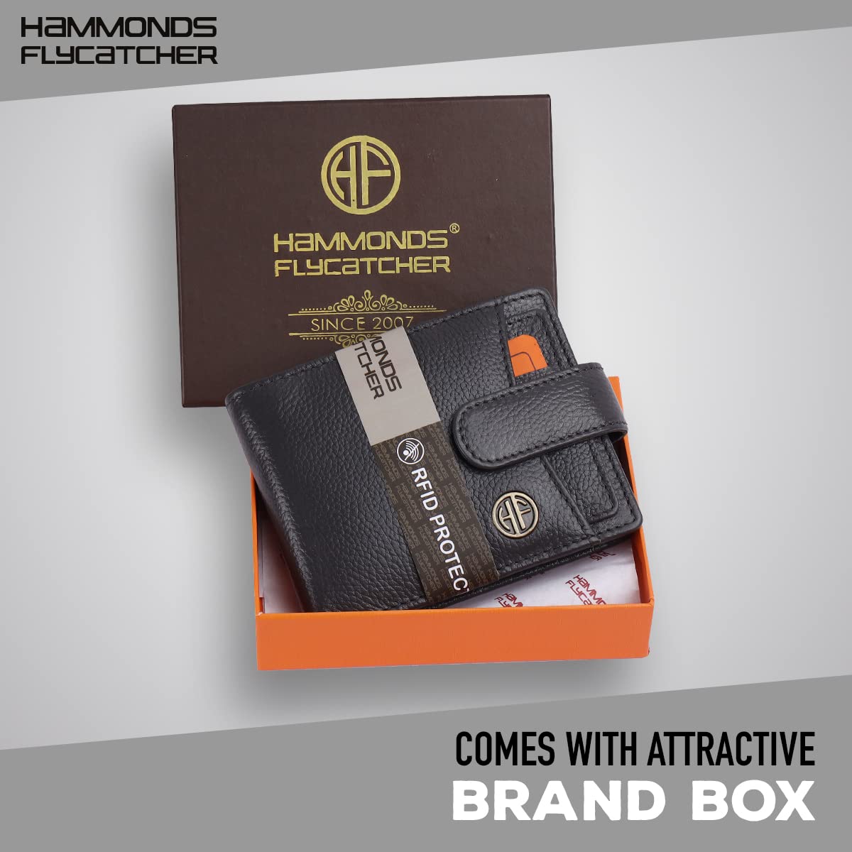 HAMMONDS FLYCATCHER Men's Leather Bi-Fold Wallet - RFID Protected With 6 Card Slots & Coin Pocket (Black)