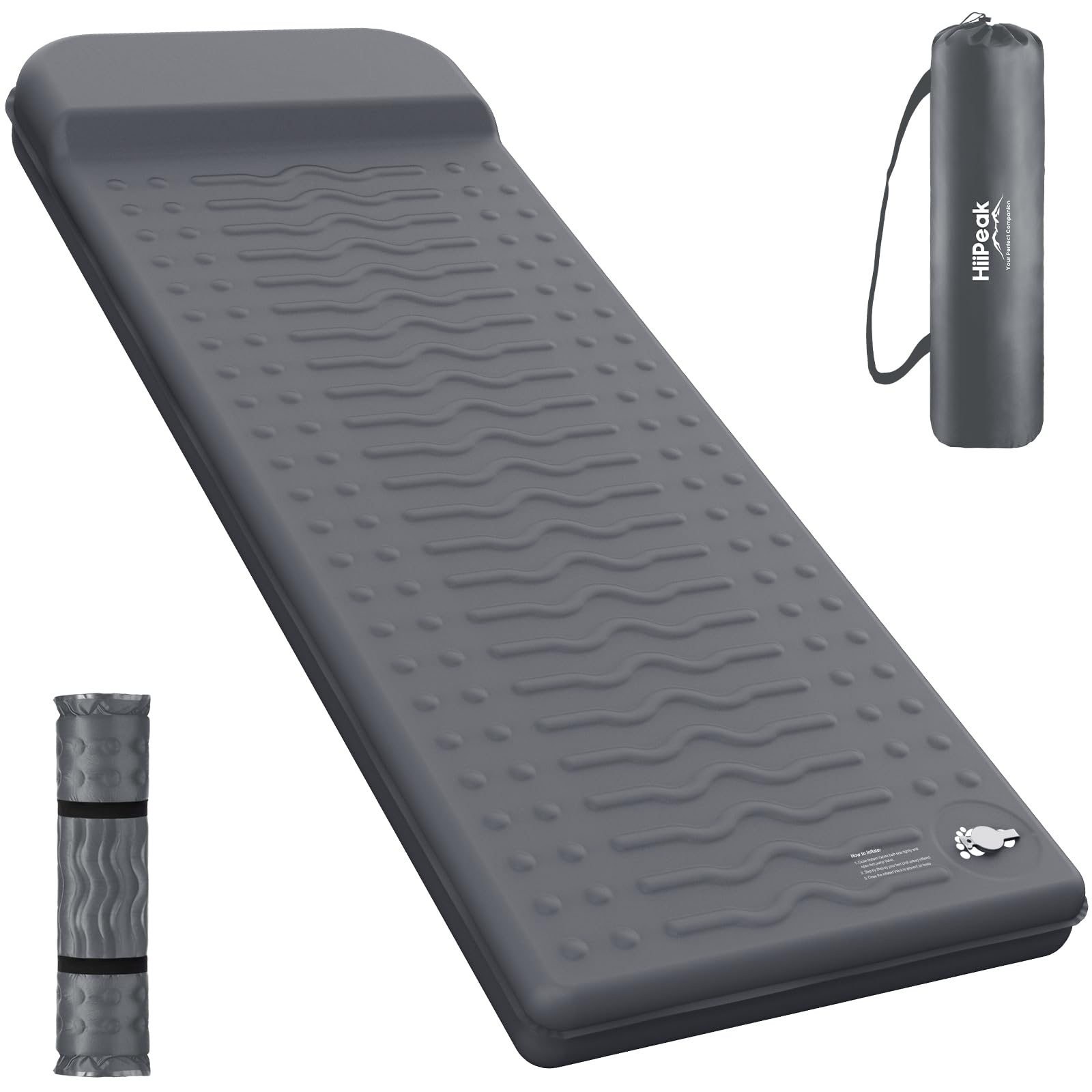 HiiPeak Memory Sleeping Pad, Compact 3" Thick Foam Sleeping Mats with Pillow, 9.5 R-Value Insulated Camping Mattress Pad, Easy Inflate & Deflate, Inflatable Sleep Mat for Backpacking Hiking Car Tent