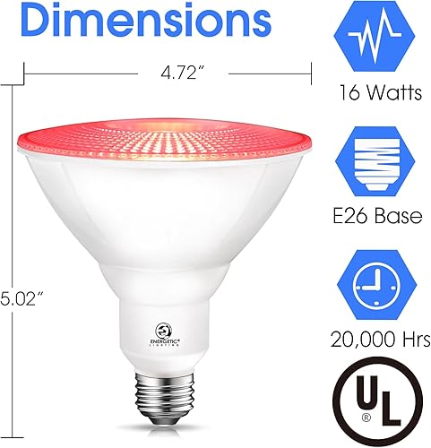 Miniatura 2 de Energetic - Bombilla LED Par38 roja para exteriores, 16 W (equivalente a 90 vatios), regulable, base E26, para Navidad, Halloween, decoración de