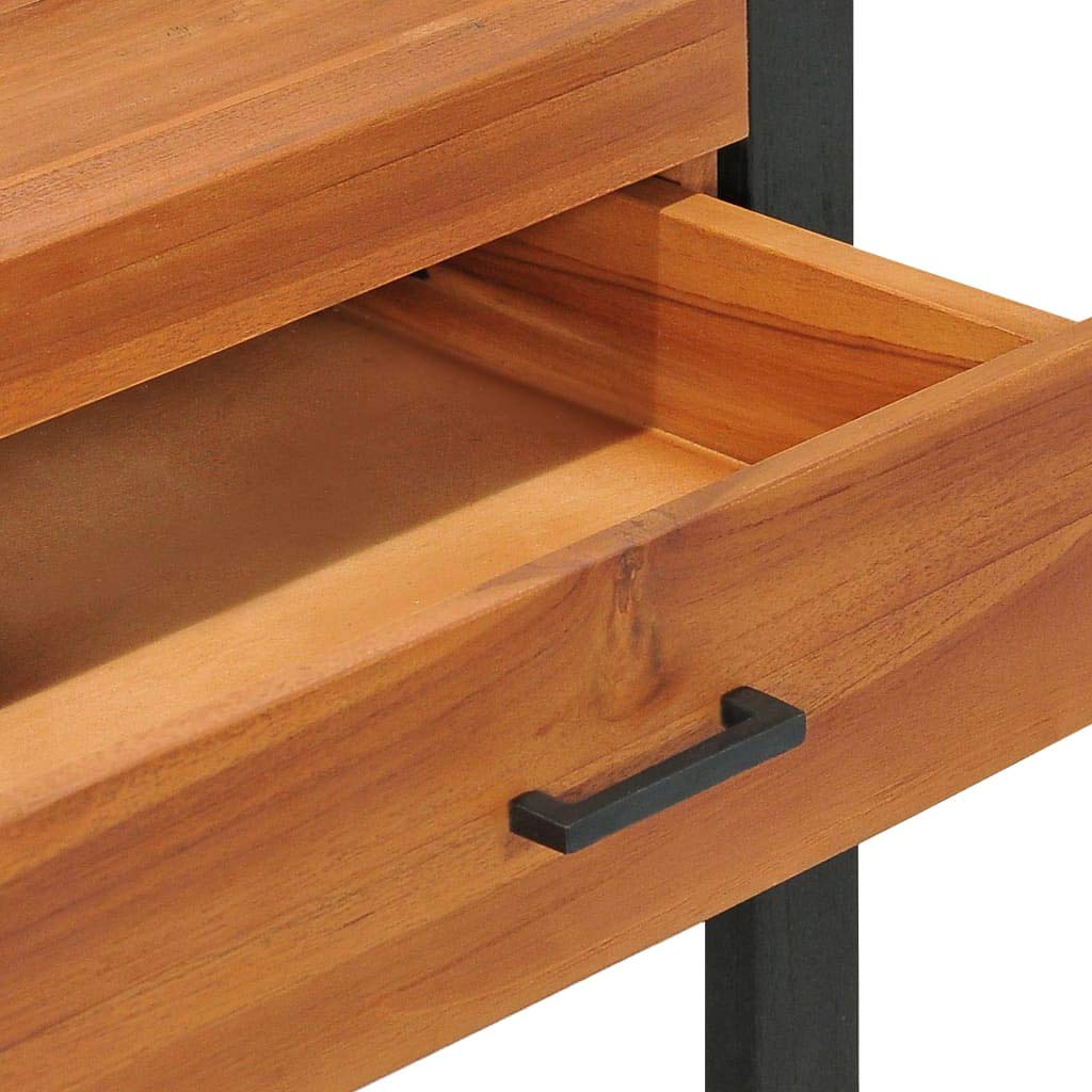 Scrivania in legno di teak massiccio, 100 x 40 x 75 cm, con 2 cassetti e spazio portaoggetti, struttura in legno stabile, ideale come scrivania per computer, ufficio, gaming, home office