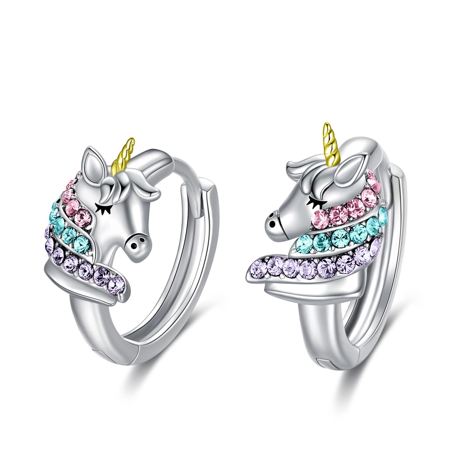 AOBOCO Sterling Silver Unicorn Hoop Earrings