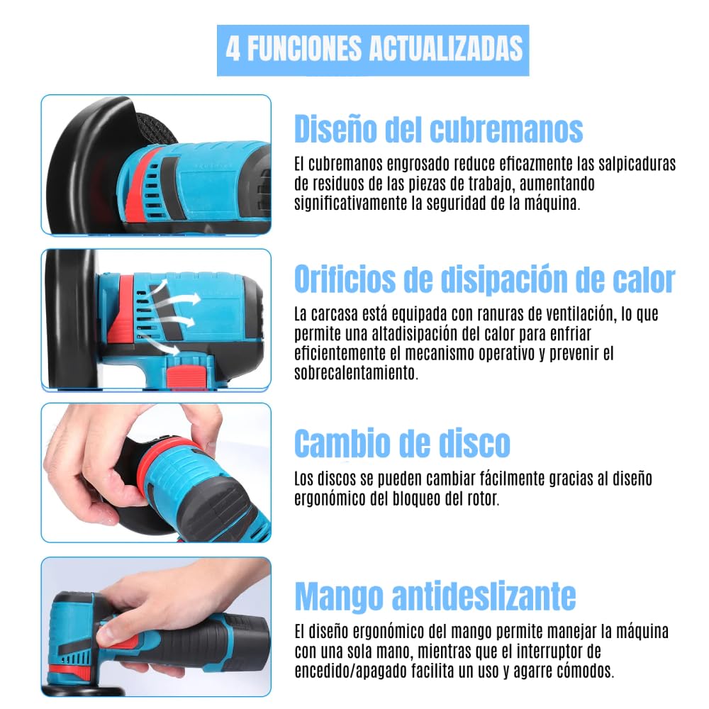 Mini Amoladora Angular Inalámbrica LHD de 18V con 2 Baterías, Cargador, 2 Discos de Corte y Maletín de Transporte.