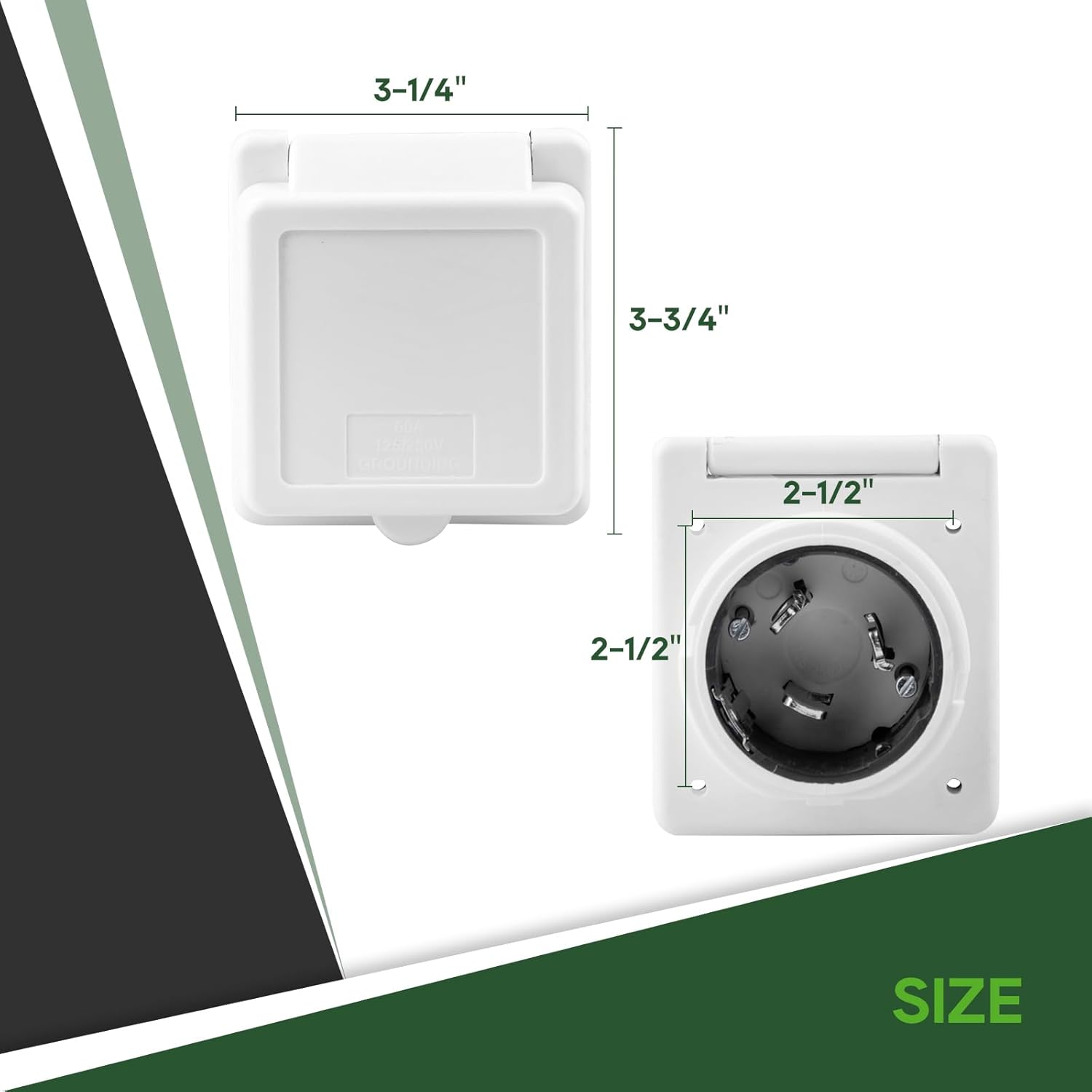 RVGUARD RV Power Inlet 50 Amp, 50 Amp Shore Power Inlet with Twist Lock, NEMA SS2-50P RV Plug with Copper Pins and Stainless Steel Screws, White