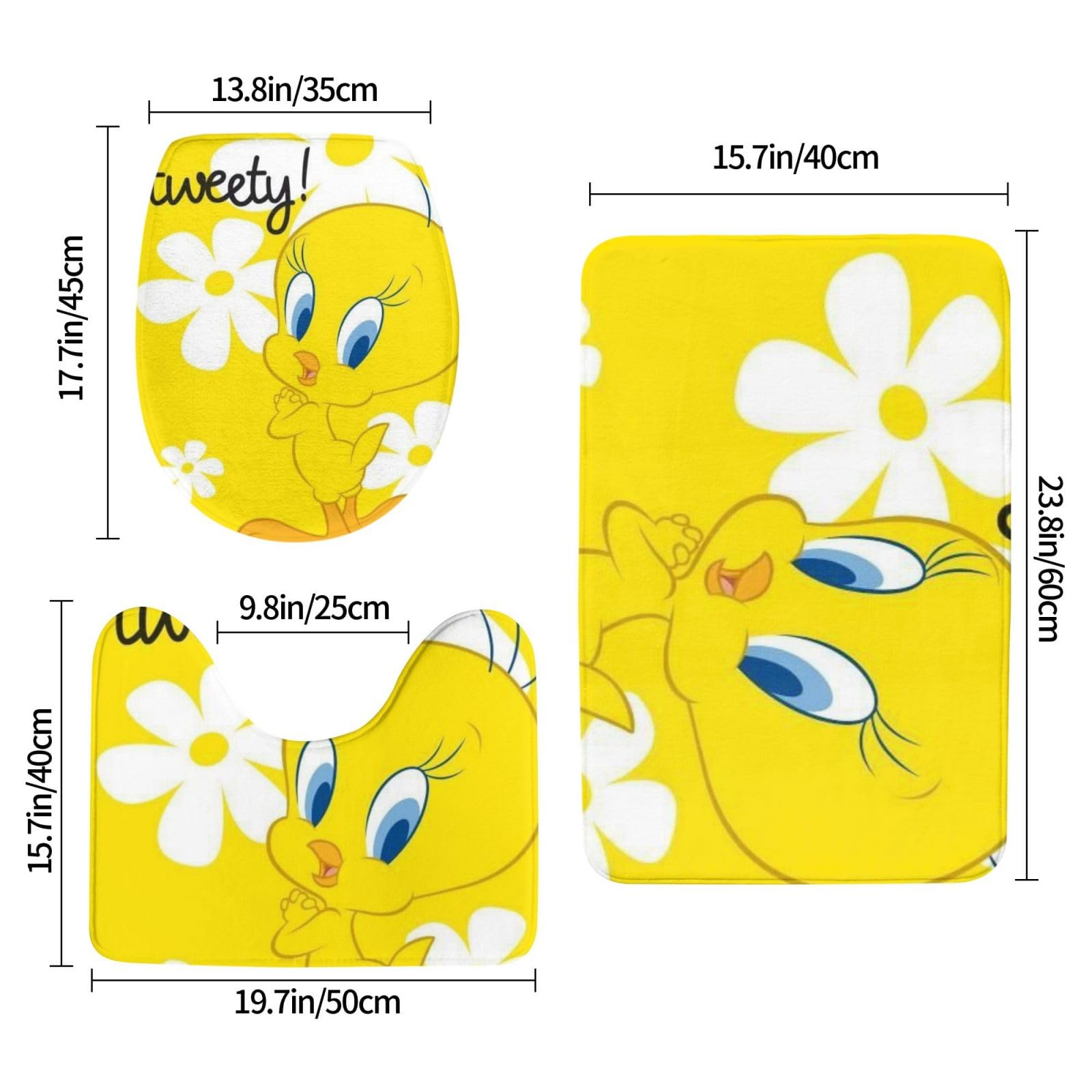 Amazon｜トゥイーティー 3点セット トイレマット フタカバー 便座