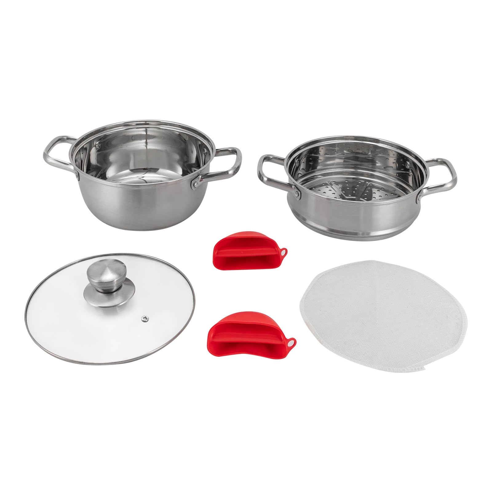 Pentola a vapore, a 2 livelli, pentola in acciaio inox, fornello a gas e a induzione, universale, con inserto per vapore, multifunzione, può essere cotto a vapore, cotto, fritto