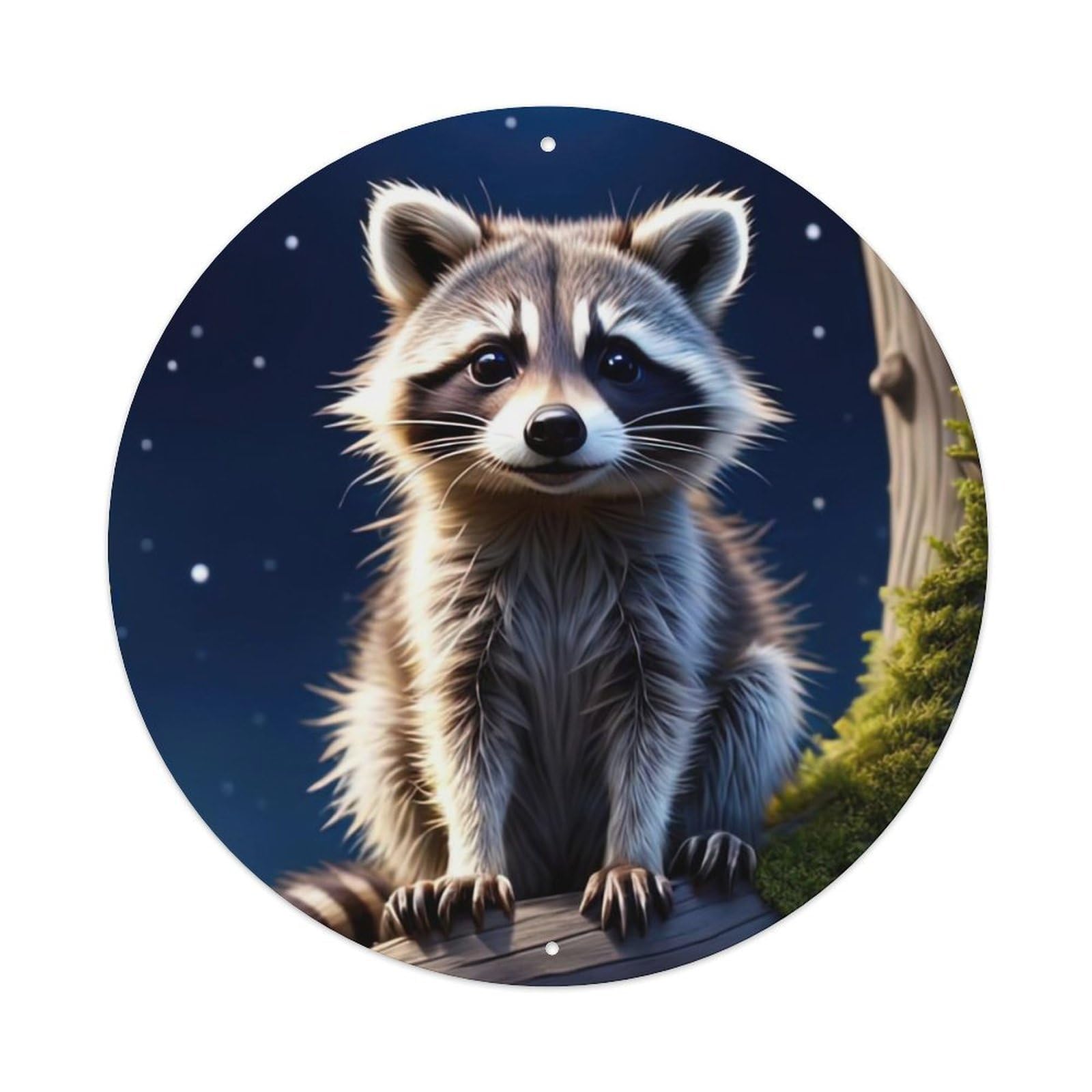 Wildlife Artwork Little Raccoon on The Tree Metal Tin Sign