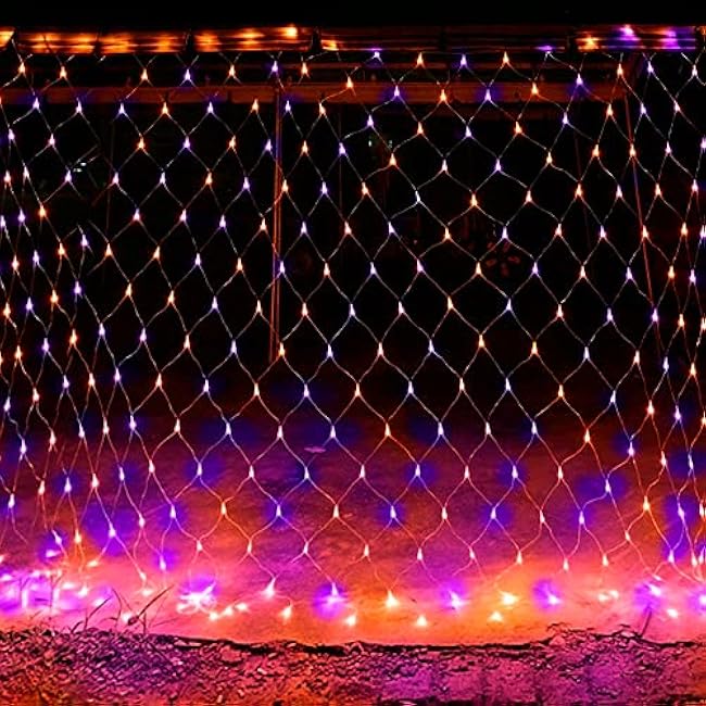 TW SHINE Halloween 200 LED Net Lights, 9.8 FT x 6.6 FT Connectable Waterproof Decorations with 8 Modes for Outdoor Garden Holiday Party (Purple & Orange)