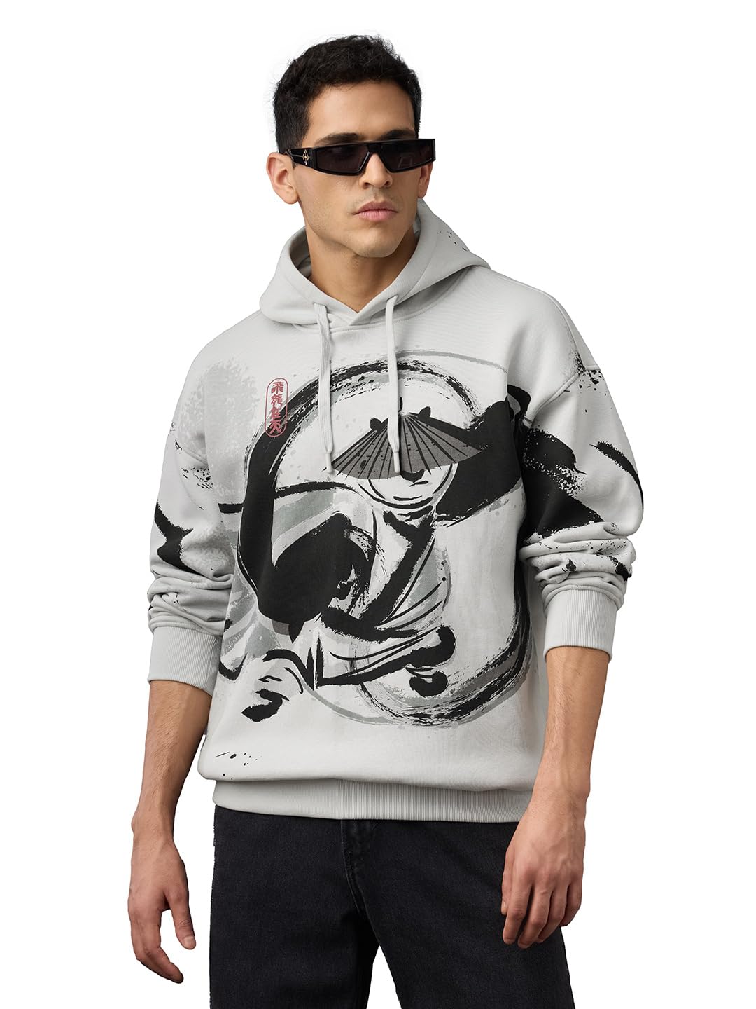 The Souled Store Kung Fu Panda: The Hero Men and Boys Full Sleeves Hooded Neck Grey Graphic Cotton Blend Oversized Fit Hoodie-picture-42