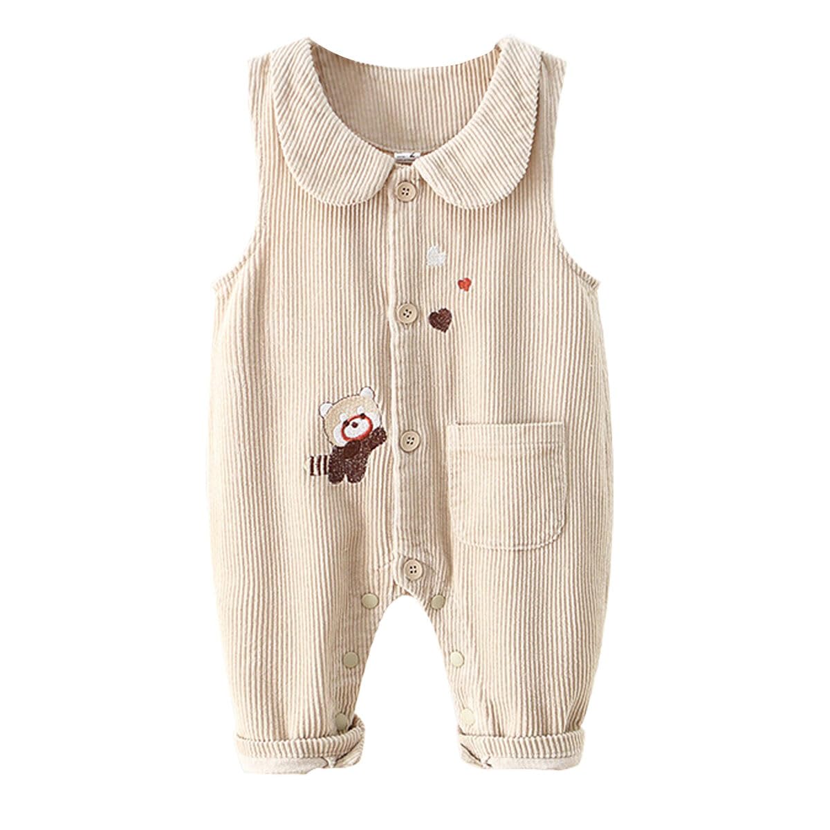 Salopette en velours côtelé pour bébés garçons et filles 6-9-12-18-24 mois-3 ans,Salopette d'été décontractée avec broderie ratons laveurs Pantalon à Bretelle avec Poches