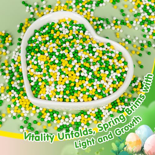 Image of Green Nonpareils Sprinkle,Edible Spring Sprinkles for Cake Decorating,Green Yellow and White Mini Pearls Mix,130g /4.58oz,Baking Candy Decorations,Soccer Cupcake Toppers,Cookie Donuts Ice Cream Dessert,Match Viewing Events Birthday Celebration Supplies Party Supplies