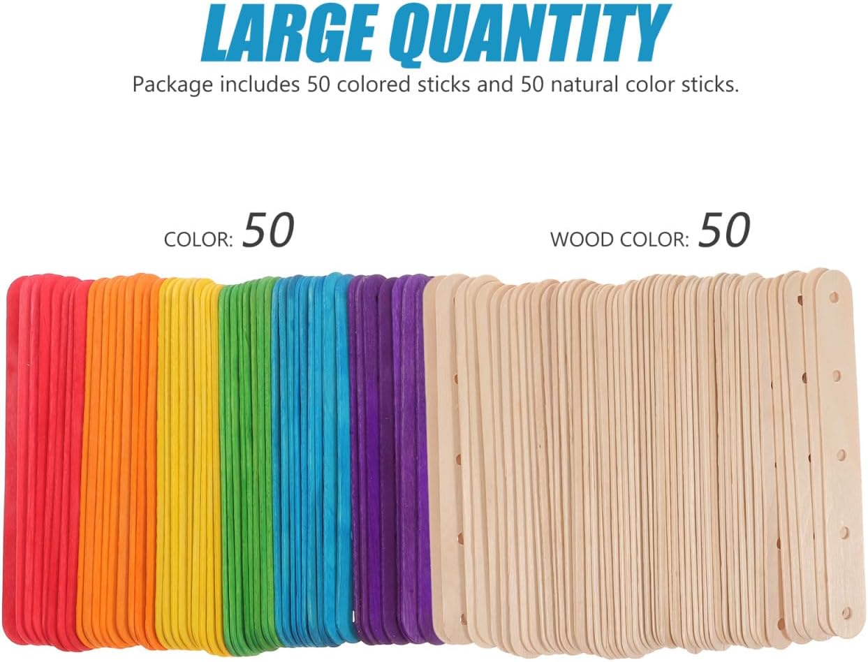 100PCS DIY Popsicle Stick Wood Sticks with Holes Toy Labels Model Accessories Materials Plant Child