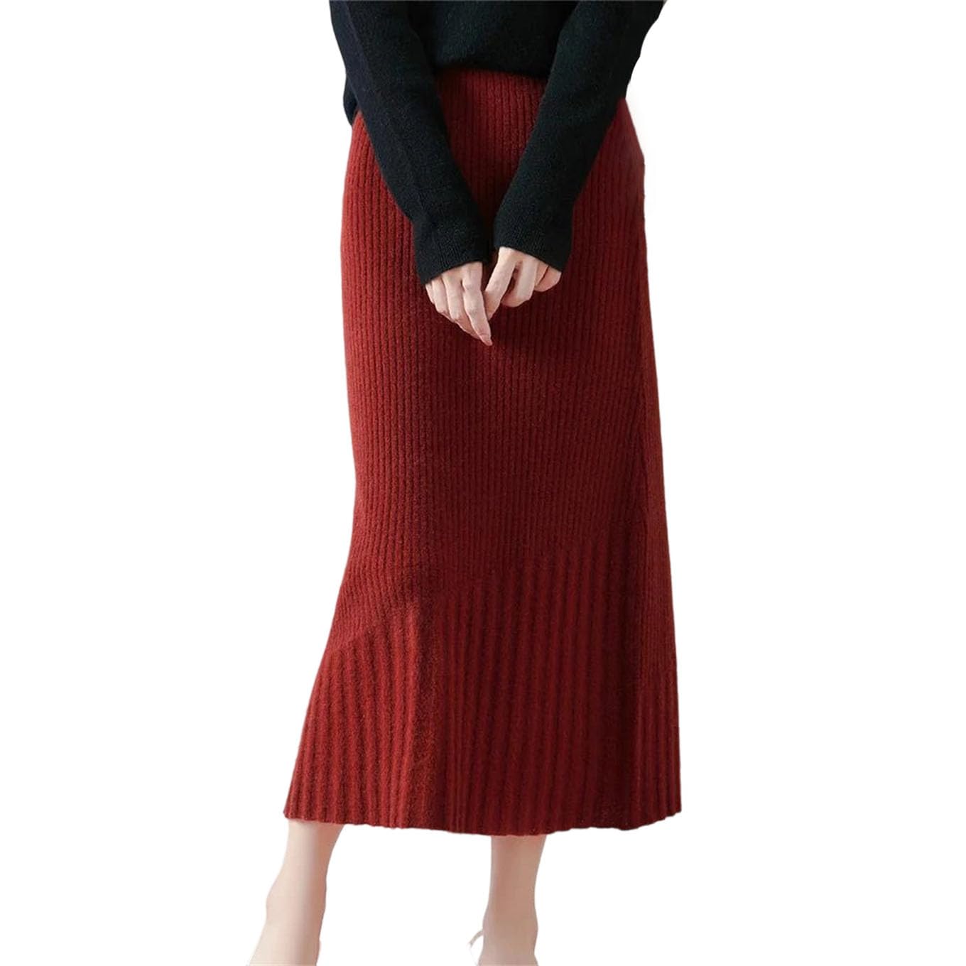 Womens Slim Mermaid Wave Skirt Merino Wool High Waist Stretch Knit Skirt for Winter
