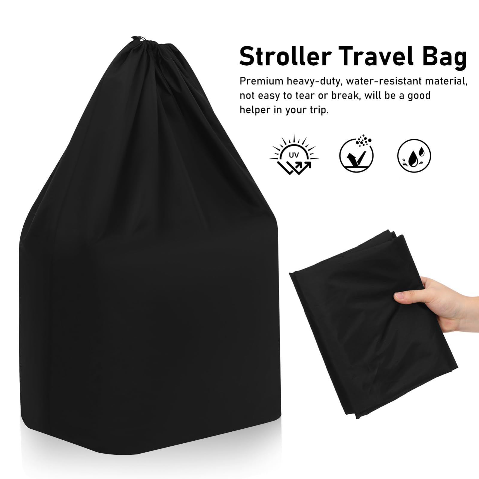 GLEAVI Borsa e Cuciture Rinforzate in Nylon Nero per Passeggino da Viaggio Chiusura a Cordoncino Bloccabile con Doppia Tracolla Comoda per Viaggi in Aereo