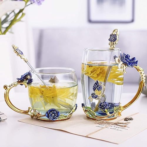 Miniatura 48 de Luka Tech Tazas de café esmaltadas de vidrio sin plomo, con cuchara de acero, regalos personalizados para mujeres, esposa, mamá, niña, profesora