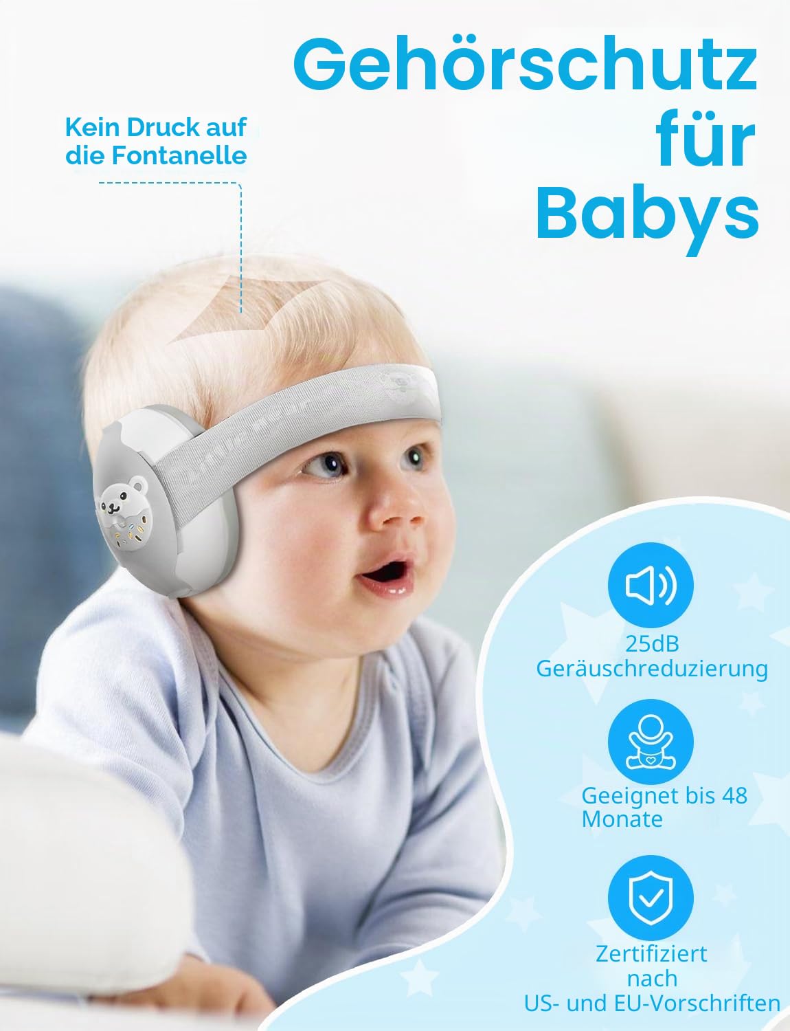 Baby Gehörschutz Ohrschützer, 2-in-1 Baby Kopfhörer, Neugeboren Ohrenschützer mit Geräuschunterdrückung & Verstellbares Kopfband, Gehörschutz für Kinder, Flugzeug Essentials