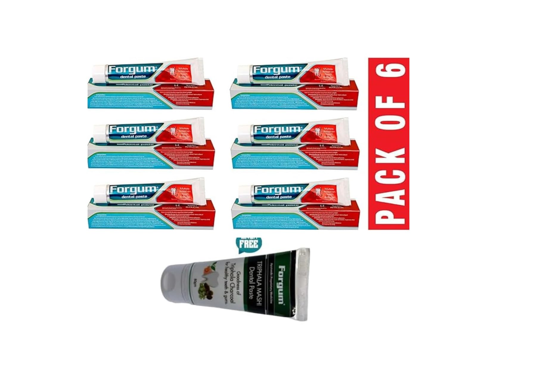 Forgum Dental Teeth Whitening Toothpaste | Best Ayurvedic Toothpaste for Healthy Gums & Strong Teeth, Complete Oral care paste for teeth | Breath Freshener Toothpaste combo pack offer of 600g (6x100g) - Buy 6 get 1 Triphala Mashi Dental Paste Free (B08QFZG9B4) Amazon Price History, Amazon Price Tracker
