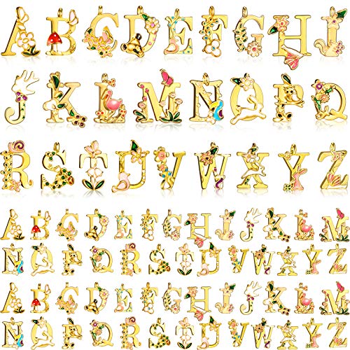 78 Pieces Initial Alphabet Letter Charms A-Z Letter Pendant Charms Flower Styles Alphabet Pendant Letter Charms Pendants for DIY Jewelry Bracelet Necklace Crafts Making
