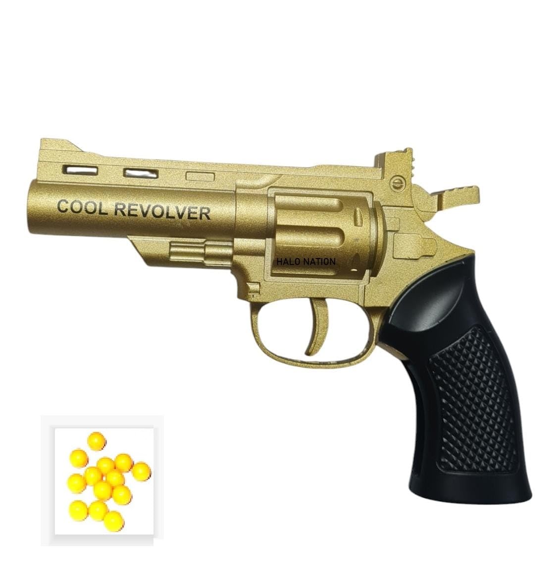 HALO NATION® Mini Revolver Metal Gun Toy with 100 BB Bullets Gun Toy for Boys Diecast Foldable Pistol Display Collection - Gold