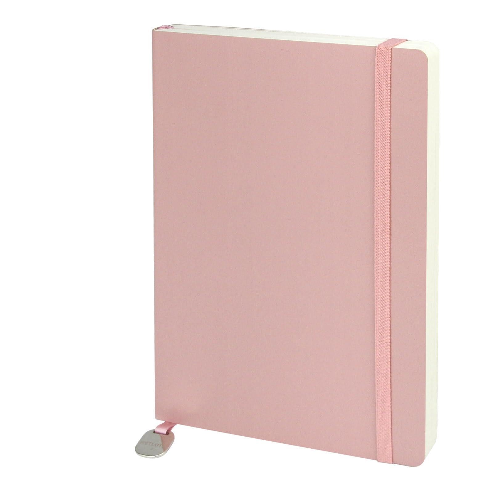 WETLOTE A5 Notebook Grid ，Softcover PU Leather with Sheepskin Feel, 212 Pages 80g Paper, Notebook with Elastic Band & Pocket for Office, School & University – Pink