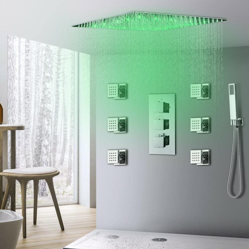 Termostatyczny zestaw prysznicowy z prysznicem LED, system masażu z zaworem, kran 12 cali (8 cali)