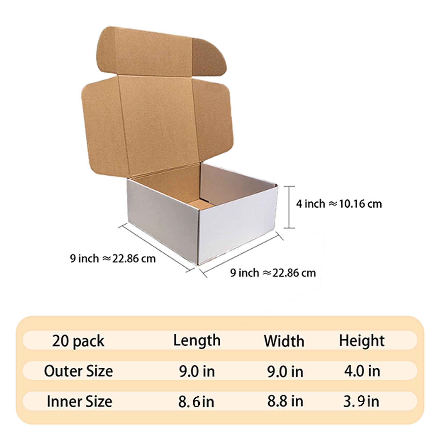 Versandkartons, 22,9 x 22,9 x 10,2 cm, 20 Stück, weiß, Wellpappe, Versandkartons zum Verpacken von kleinen Unternehmen
