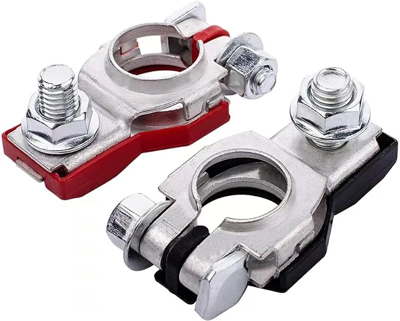 Battery Terminal Connectors, 1 Pair, Positive & Negative | Auto Battery Cable Terminal Top Post, Plastic Bottoms, Automotive Accessories Universal, Nissan 243407F000 243407F001