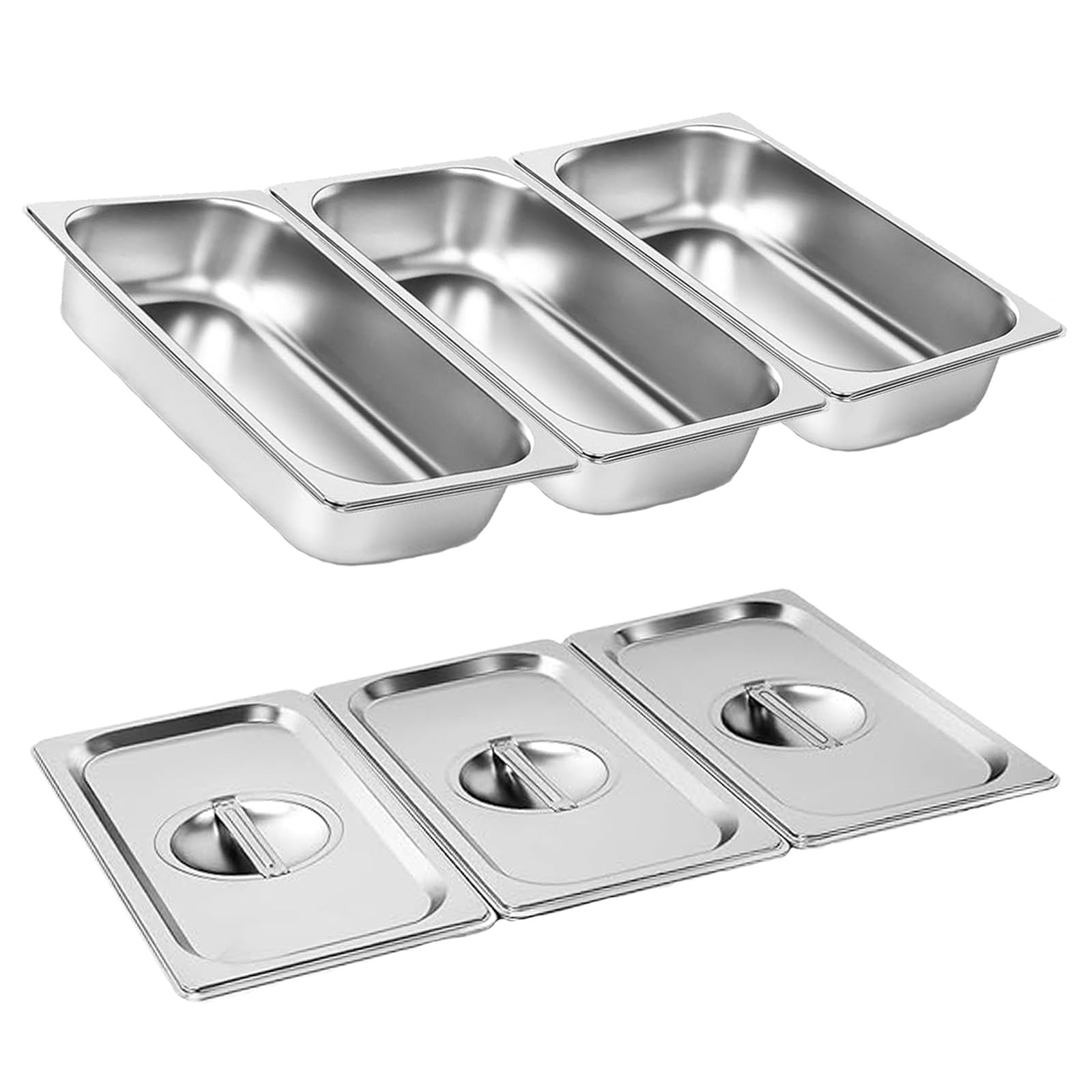 Plat Four Rectangulaire 3x Bac Inox Avec Couvercle - 3L - 32.5 x 17.5 x 6.5cm, Robuste, Durable et Facile à Nettoyer, Adapté aux Fours et Réfrigérateurs de Cuisine