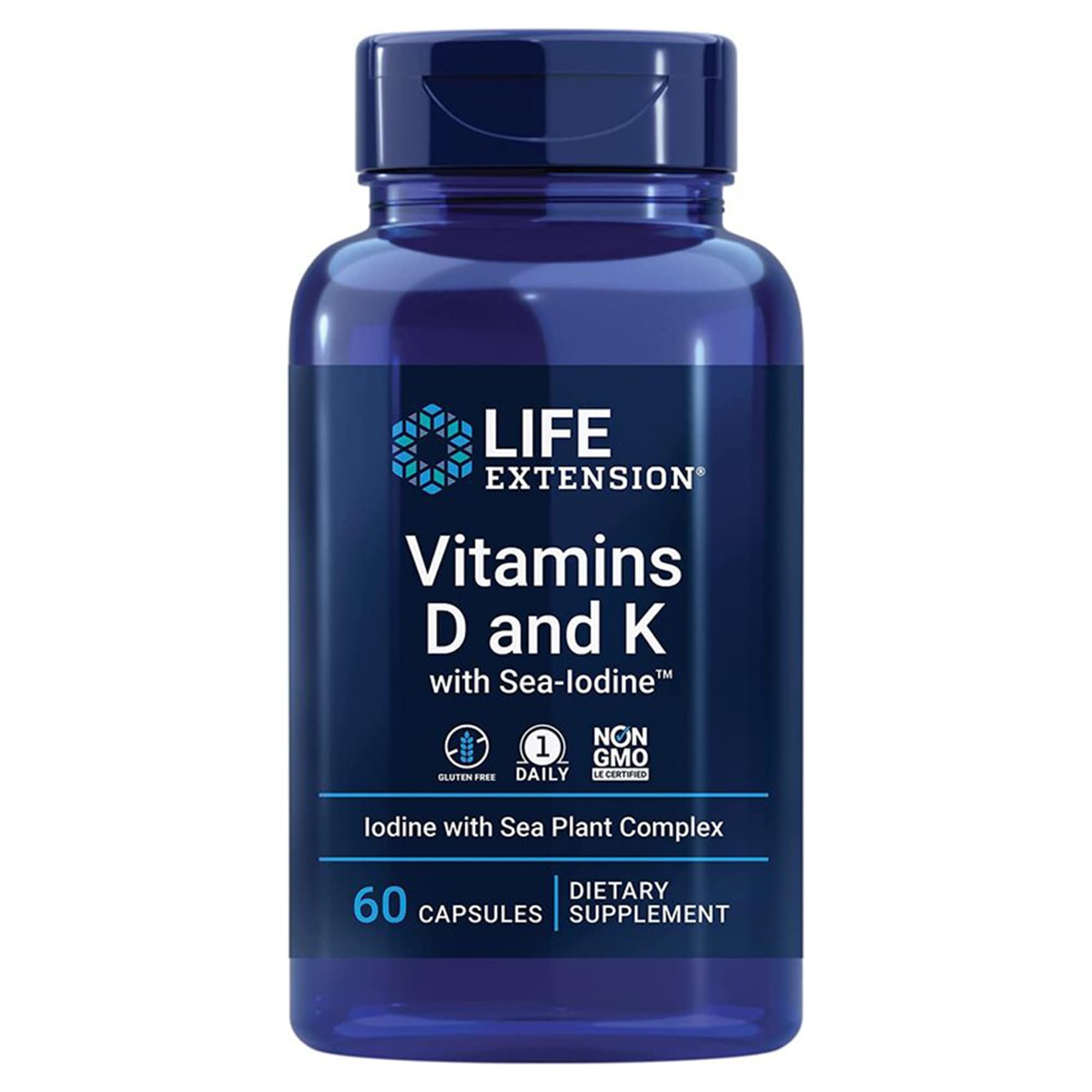 Life Extension, Vitamines D3 et K2, avec Iode de Mer, Dépôt, 1 Capsule tous les 5 Jours, 60 Capsules, Sans Gluten, Sans Soja, Sans OGM