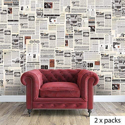 Walplus Amovible Auto-Adhésif Mural Autocollants  Vintage Journal Collage  2 Paquets Art Mural Stickers Vinyle Maison Décoration DIY Salon Chambre Décor Peint 280x180 cm, Multicolore